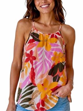 LOFT Women’s Multicolor Tropical Floral Cami Tank Top Spaghetti Strap Size Small